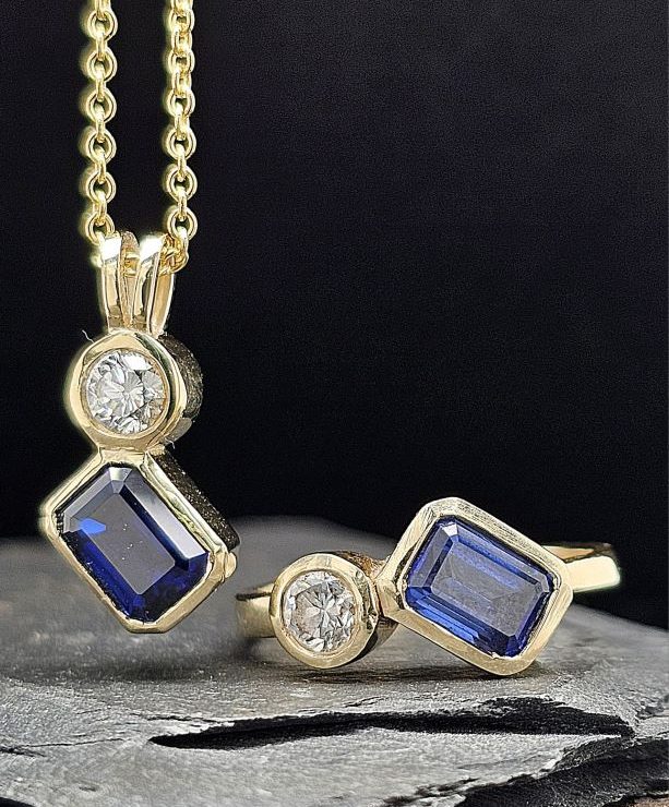 Sapphire Diamond Pendant & Ring