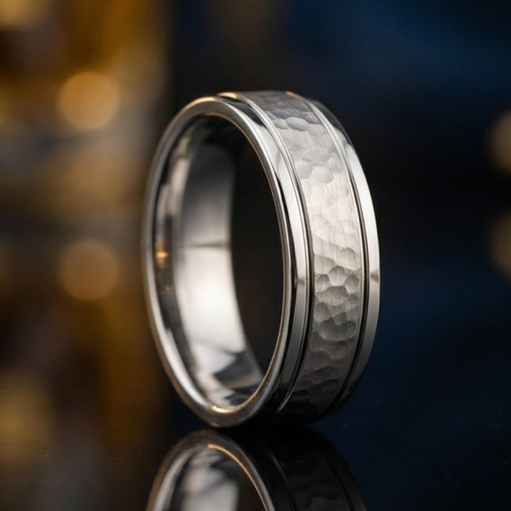 2026 Gents Wedding Ring Hammer Rims Matt Centre